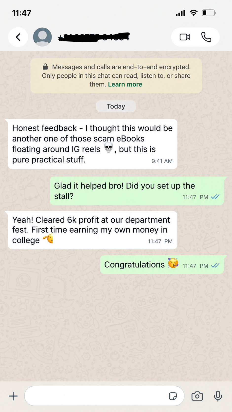 Student WhatsApp message