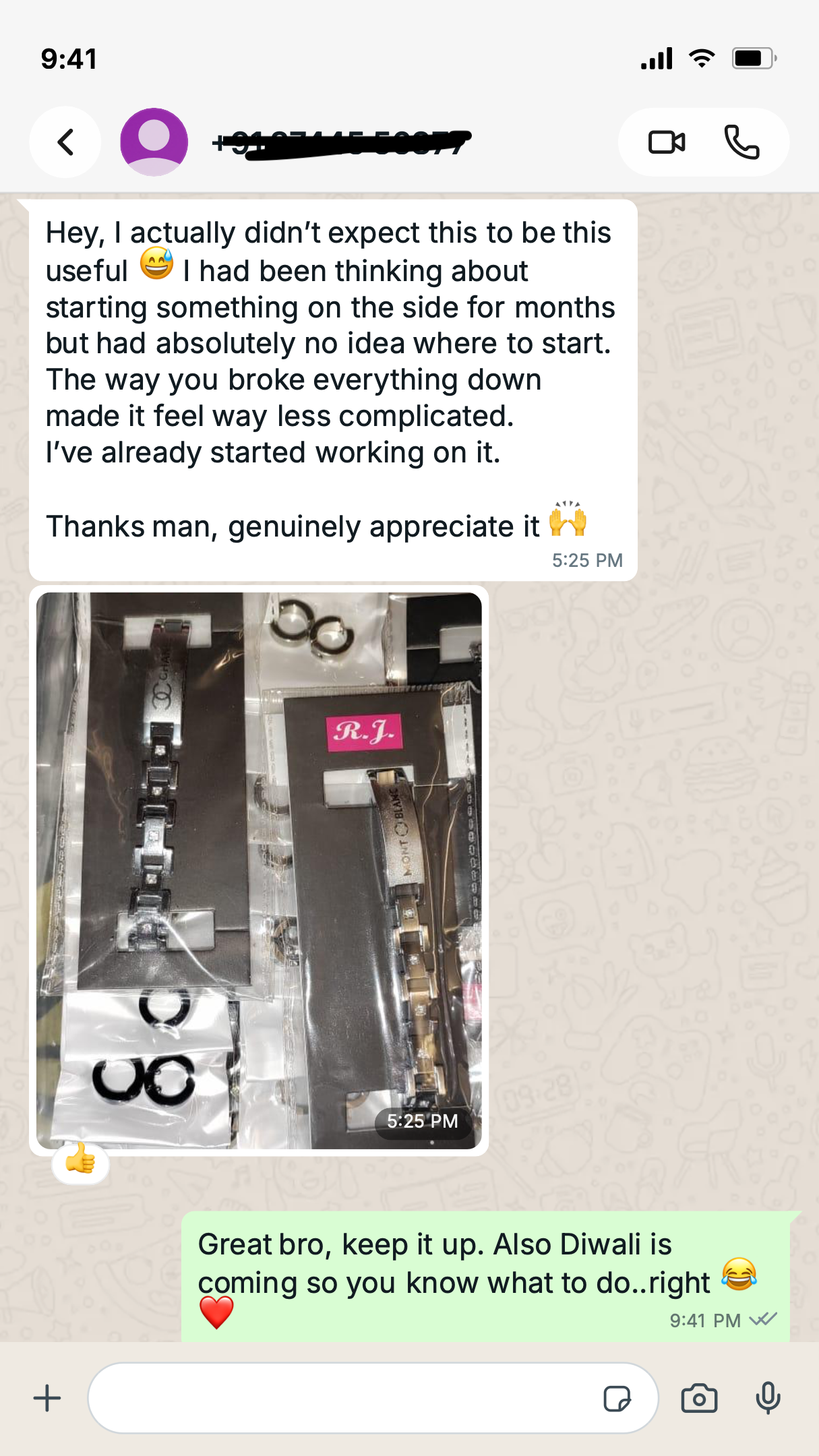 Student WhatsApp message