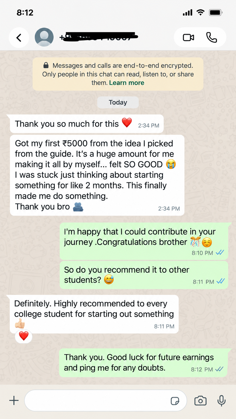 Student WhatsApp message