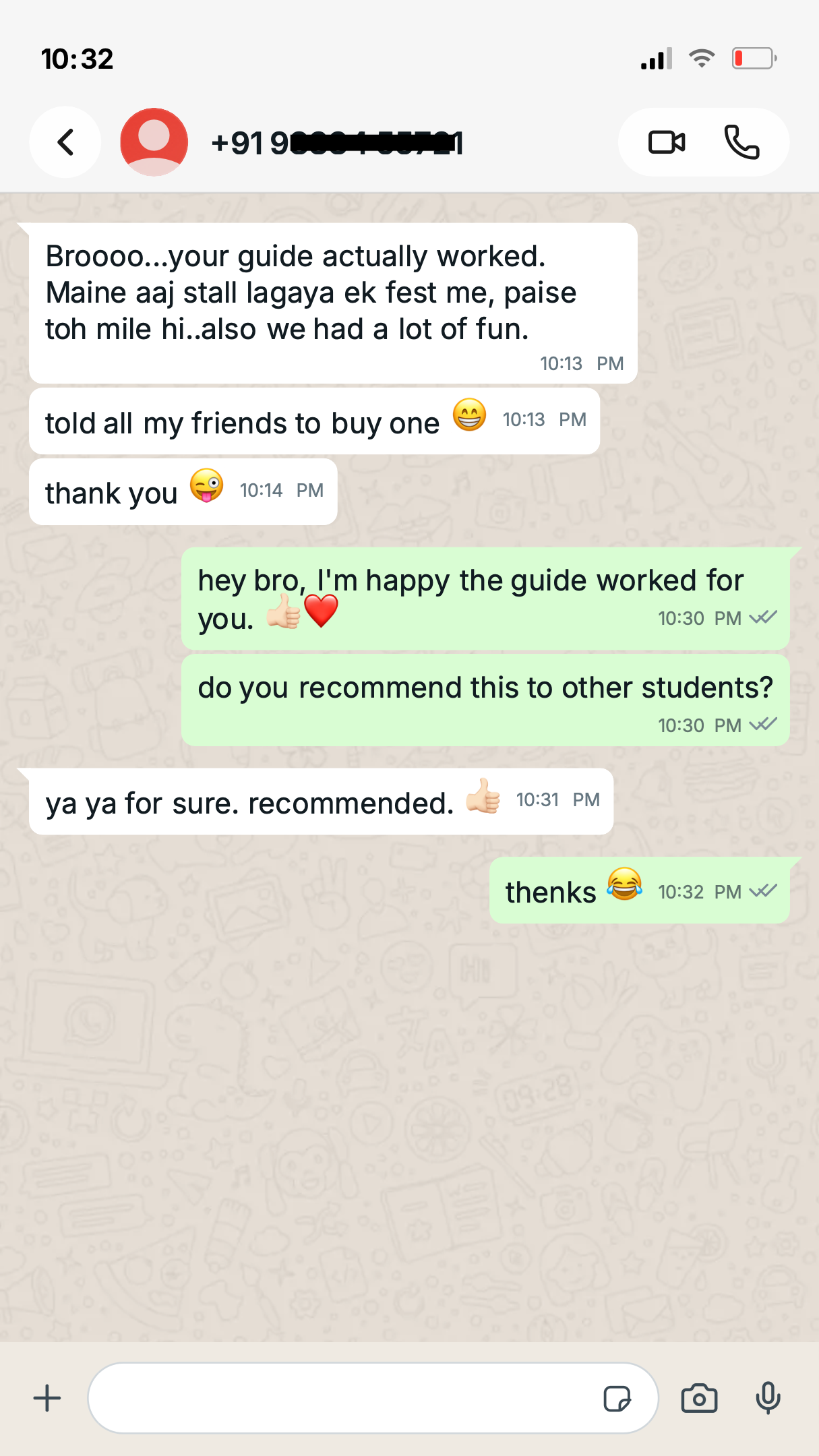 Student WhatsApp message